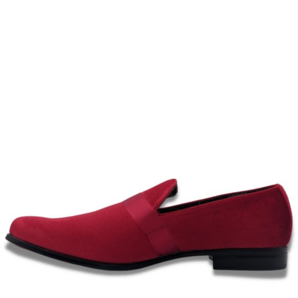 Men's Solid Velvet BURGUNDY Fashion Slip-On Shoes          S91 - Picture 2 of 3